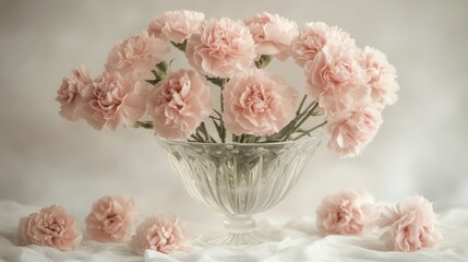 Obraz premium Delicate pink carnations in a glass bowl