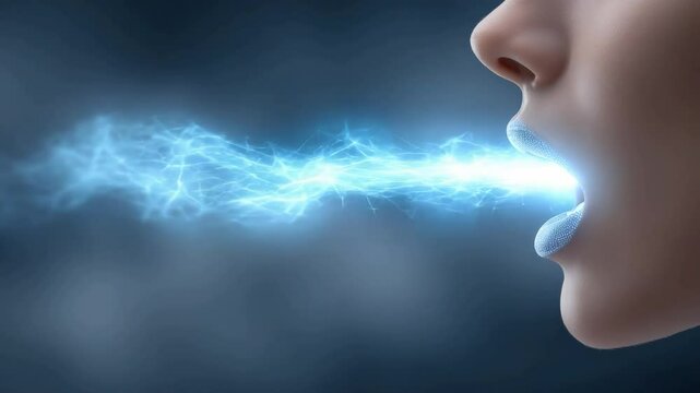 A futuristic concept of artificial intelligence processing and generating human speech, symbolizing advanced communication, language technology, and human-machine interaction.