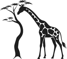Giraffe Silhouette Eating Tree Leaves Vector Art Long Neck Wildlife