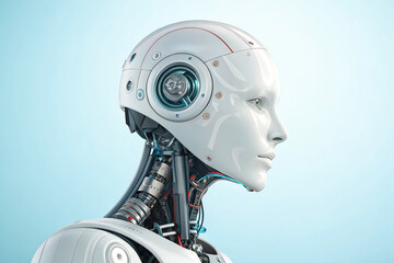 A close-up profile view of a futuristic humanoid robot