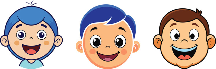 Obraz premium Happy cartoon face set vector illustration