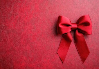 Elegant Red Bow on Smooth Red Background for Gift Presentation