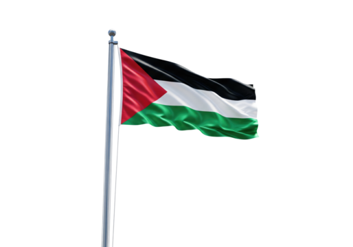 palestine national flag flying, on transparent background