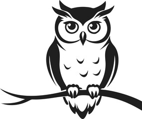 Elegant Owl Silhouette Sitting On Branch Vector Illustration Front View