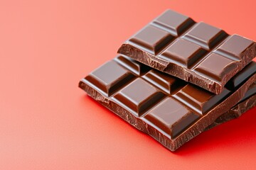Dark Chocolate Squares on Red Background
