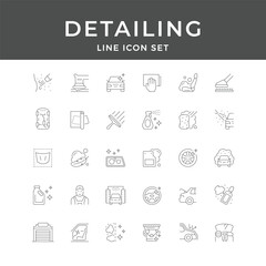 Detailing Line Icon Set &ndash; Car, Clean, Wash, Polish, Interior, Exterior, Shine, Minimal Vector Collection