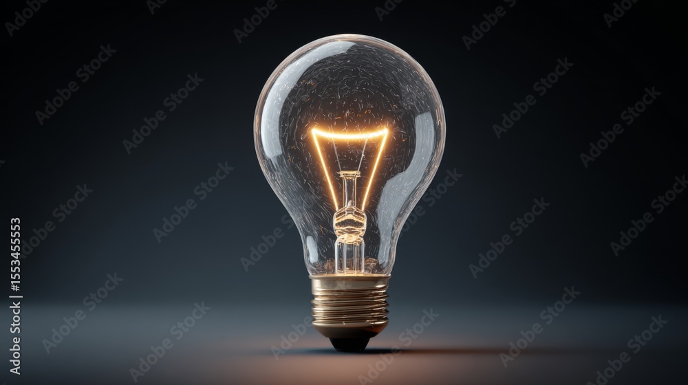 Aufkleber A high-resolution image of a light bulb with a glowing filament, symbolizing a bright new idea or breakthrough concept against a dark background.