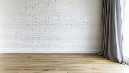 Bright Modern Interior with White Brick Wall and Wooden Floor
