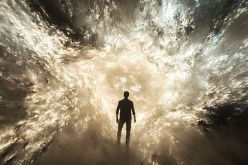 Fototapeta premium a man standing in a tunnel of water