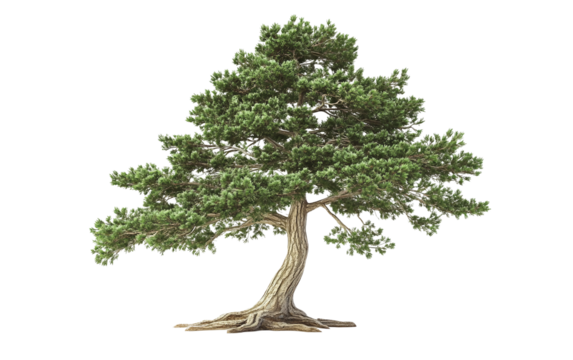 Evergreen cedar tree featuring a classic cone-shaped silhouette and fine needle foliage representing strength and timeless growth isolated on transparent background PNG