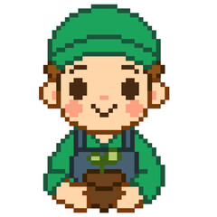 Flat Design Pixel Art Gardener Illustration