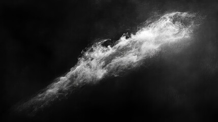 Abstract monochrome image of swirling white smoke against a black background.
