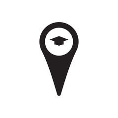 Map pin graduation icon. Location pin with graduation cap study place locator.