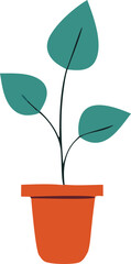 Obraz premium A simple modern illustration of a potted plant with three teal leaves and a dark stem in a terracotta pot against a white background