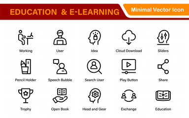 Education set of web icons in line style. Learning icons for web and mobile app. E-learning, video tutorial, knowledge, study, school, university, webinar, online education.