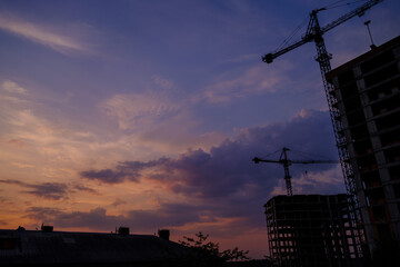 construction site at sunset