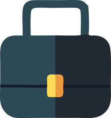 A simple flat design illustration of a dark blue briefcase with a bright yellow and orange clasp suitable for business or travel themes