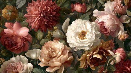 Leaf delicate wallpaper seamless pattern peony illustration design background watercolor flower