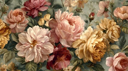 Leaf delicate wallpaper seamless pattern peony illustration design background watercolor flower