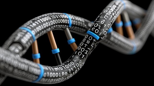 Digital DNA strand with binary code - Powered by Adobe