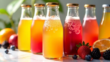 Refreshing kombucha drinks with fruit infusions