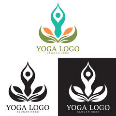 Elegant Yoga Logo with Lotus Pose and Leaf Elements – Spa & Wellness Branding Symbol