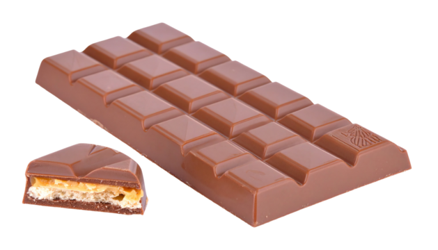 Delicious Milk Chocolate Bar with Caramel and Wafer Filling on Black Background
