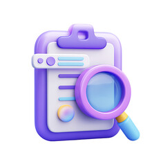 3D icon of a simple illustration in purple and blue colors on a transparent background for a website design with a search bar on the top left side of the page.