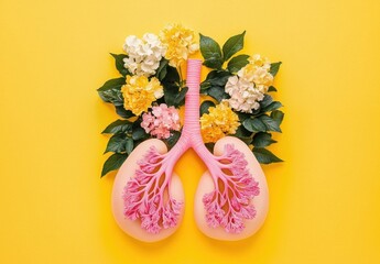Artistic Representation of Lungs Surrounded by Colorful Flowers