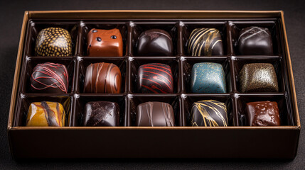 Gourmet chocolate assortment in elegant box with unique designs