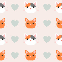 Vector Cute cat seamless pattern,Cartoon Animals Background. Design for textile, fabric, wrapping, wallpaper, print. Vector illustration