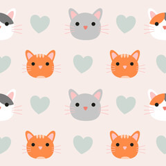 Vector Cute cat seamless pattern,Cartoon Animals Background. Design for textile, fabric, wrapping, wallpaper, print. Vector illustration
