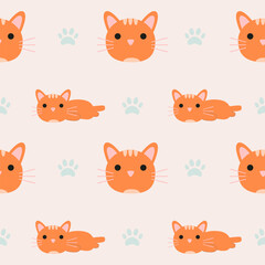 Vector Cute cat seamless pattern,Cartoon Animals Background. Design for textile, fabric, wrapping, wallpaper, print. Vector illustration