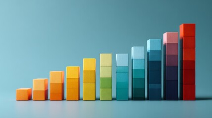Fototapeta premium A professional bar chart with bold, colorful bars rising in front of a clean, minimalist grid background, symbolizing financial performance and growth