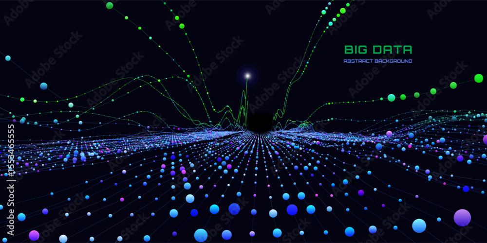 Wall mural abstract analytical background with color lines connecting spheres chart analyze in dark cyberspace.