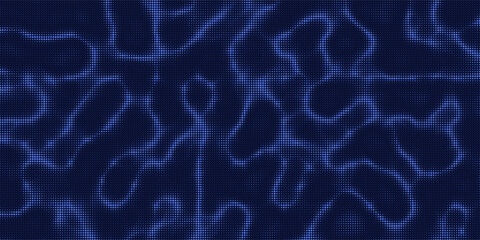 Abstract background from halftone noisy and wavy dotted. Dots pixel texture effect on blue.