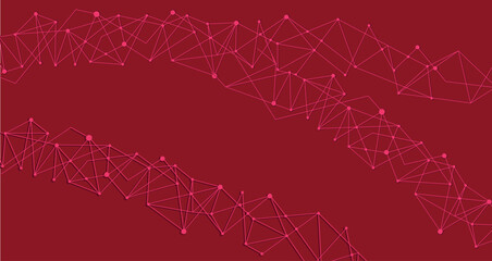 Abstract crimson background featuring interconnected pink lines and dots forming two network-like bands.