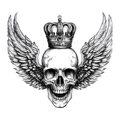 Obraz premium PNG Winged skull wearing a crown design wings white.