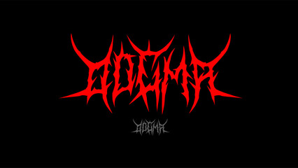 Dogma vector typography in aggressive red metal tribal style, evoking chaos and dominance; ideal for t-shirt designs, stickers, and dark posters