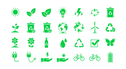 Comprehensive Green Eco-Friendly and Environmental Icons Set. This versatile collection is ideal for environmental campaigns, green initiatives, sustainable businesses, and eco-conscious designs.
