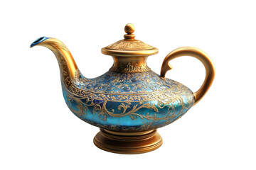Enchanting Ornate Magic Lamp with Golden Accents and Blue Patina, Evoking Tales of Wishes and Ancient Folklore