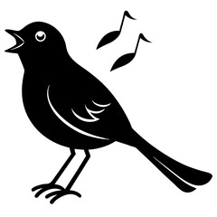 Bird singing perched flat vector silhouette