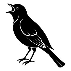 Bird singing perched flat vector silhouette