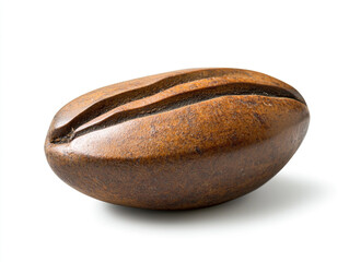 Single coffee bean with natural shine and detailed grooves, isolated on clean white background