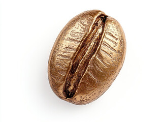 Single coffee bean with natural shine and detailed grooves, isolated on clean white background