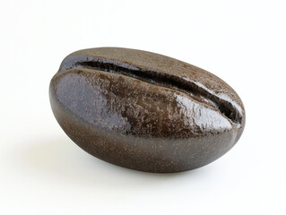 Single coffee bean with natural shine and detailed grooves, isolated on clean white background