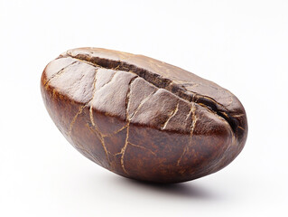 Single coffee bean with natural shine and detailed grooves, isolated on clean white background