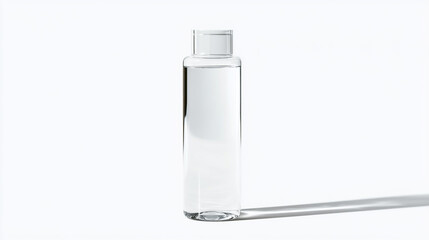 Sleek water bottle standing upright, crystal-clear water inside, label-free design, high-resolution product mockup style