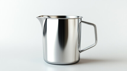 Stainless steel milk frothing pitcher isolated on white background