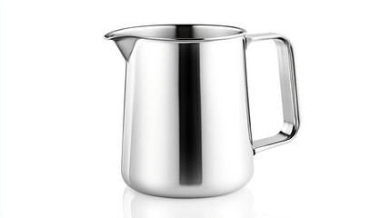 Stainless steel milk frothing pitcher isolated on white background